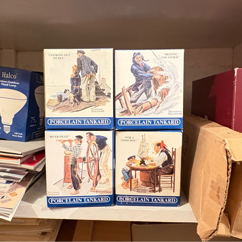 Norman Rockwell Porcelain Tankard Set - Blue and White